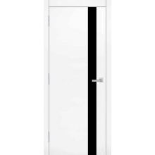 Двері Акра білий матовий накладка чорне скло